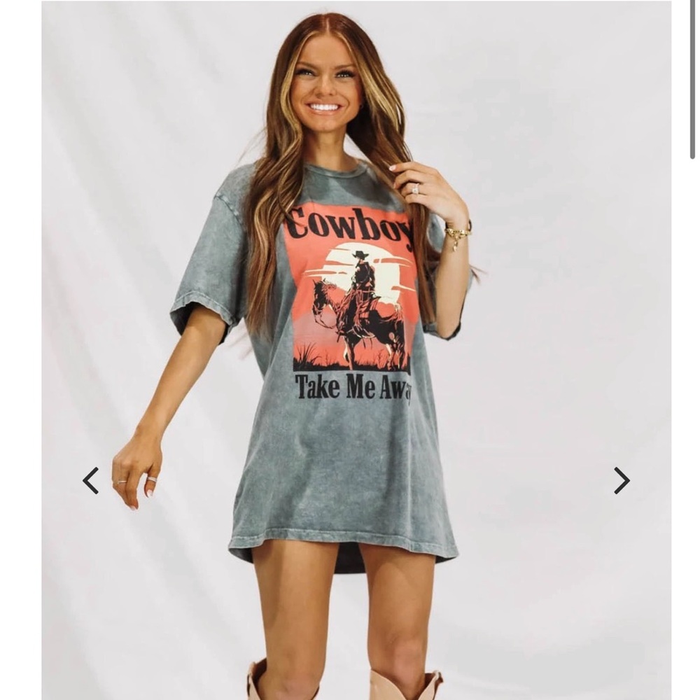 Cowboy Take Me Away Graphic Tee/Dress - Gray